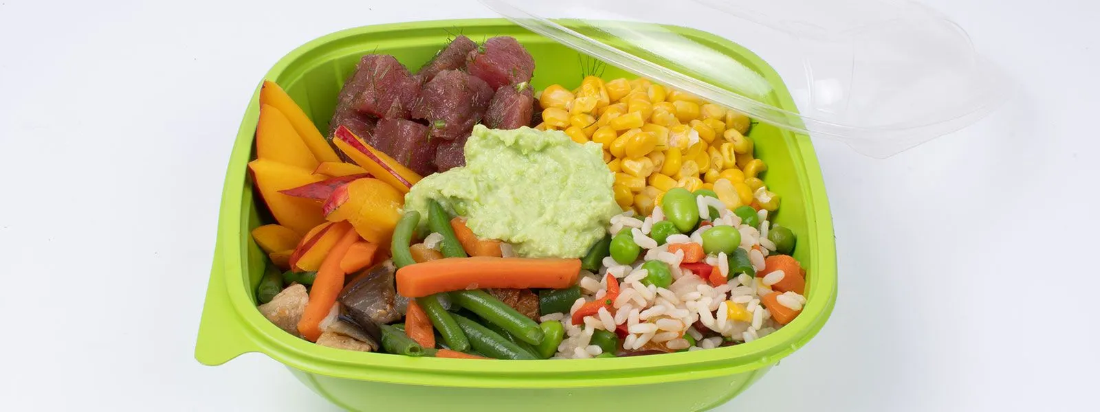 Poke bowl Orogel pronta per il delivery: un pasto completo, sano e gustoso, in formato large .