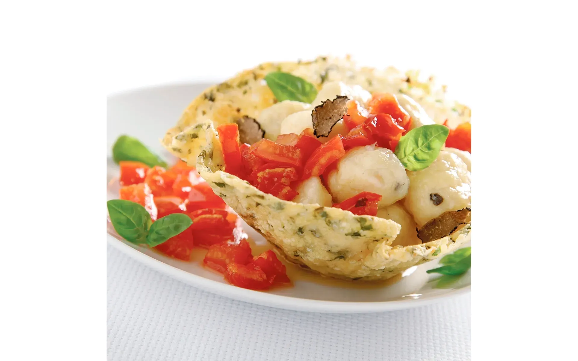 Fiocchi di neve (gnocchetti) Orogel: un piatto con una piccola porzione di questi delicati gnocchetti.