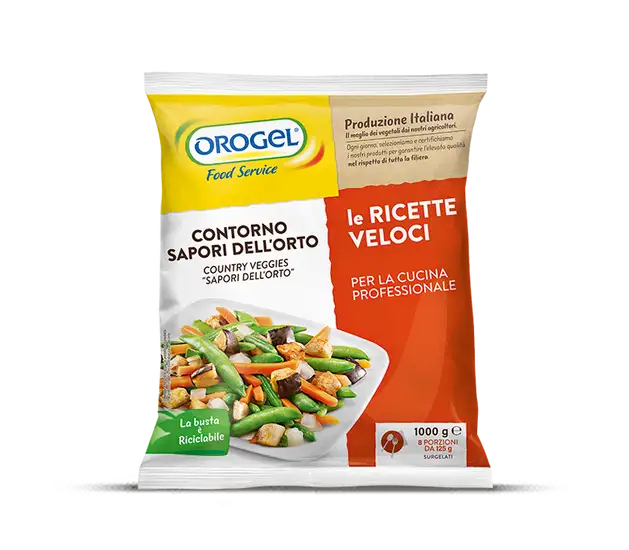 Sacchetto del Contorno Sapori dell'Orto Orogel, un mix di verdure fresche per un contorno genuino.