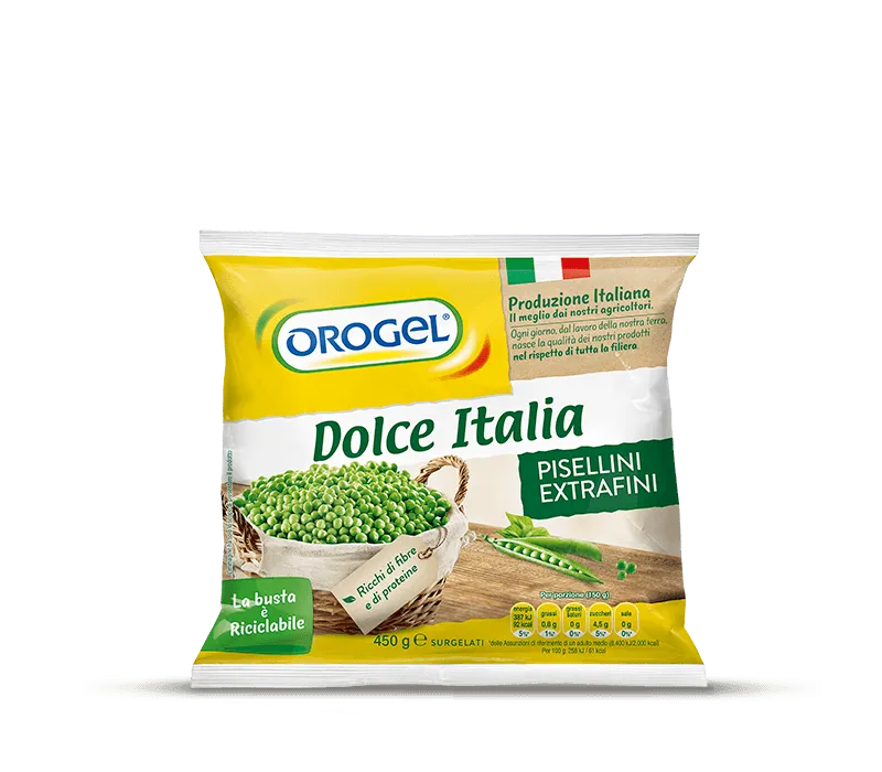 Confezione Orogel Vegetali Pisellini Extrafini , dolci e tenerissimi, alta qualità.