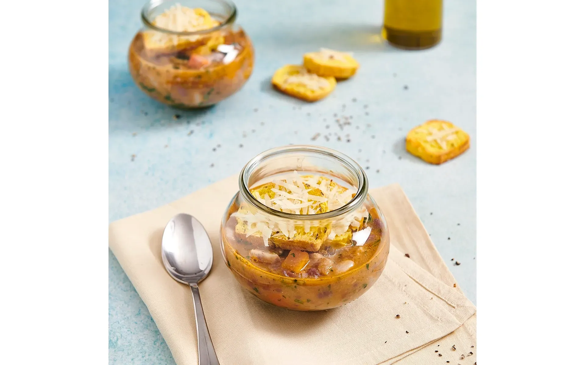 Barattolo di Zuppa Montanara Orogel, un classico rustico e confortante, pronto da gustare.