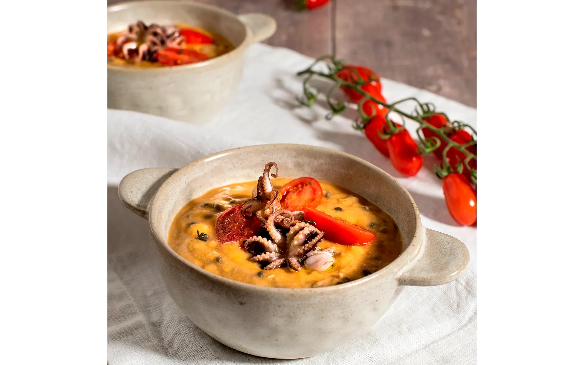 Zuppa Ceci e Lenticchie Orogel con seppioline: un abbinamento mare e monti originale.