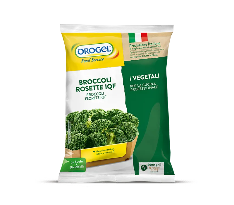 Confezione Broccoli Orogel freschi, cimette verdi e croccanti, ricche di vitamine.