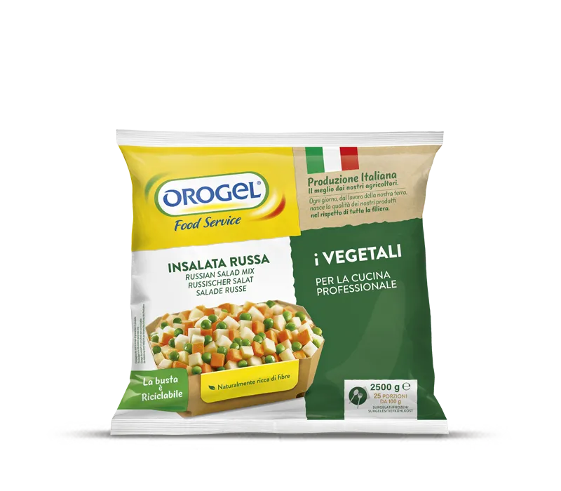 Confezione Insalata Russa Orogel, un classico antipasto cremoso a base di verdure e maionese.