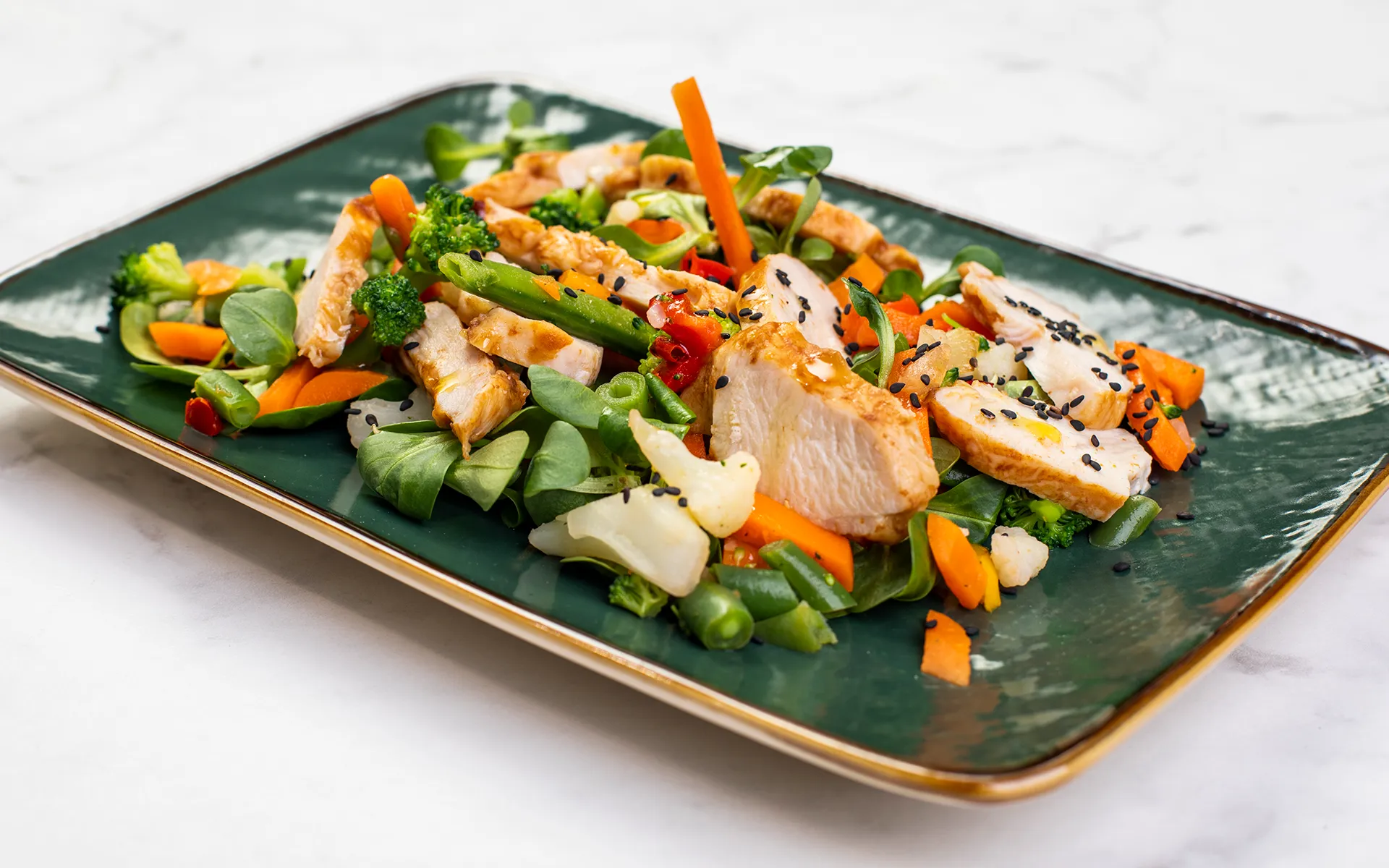 Pollo Orogel alla piastra con Contorno Sapori dell'Orto (F.A. ok): un secondo completo.