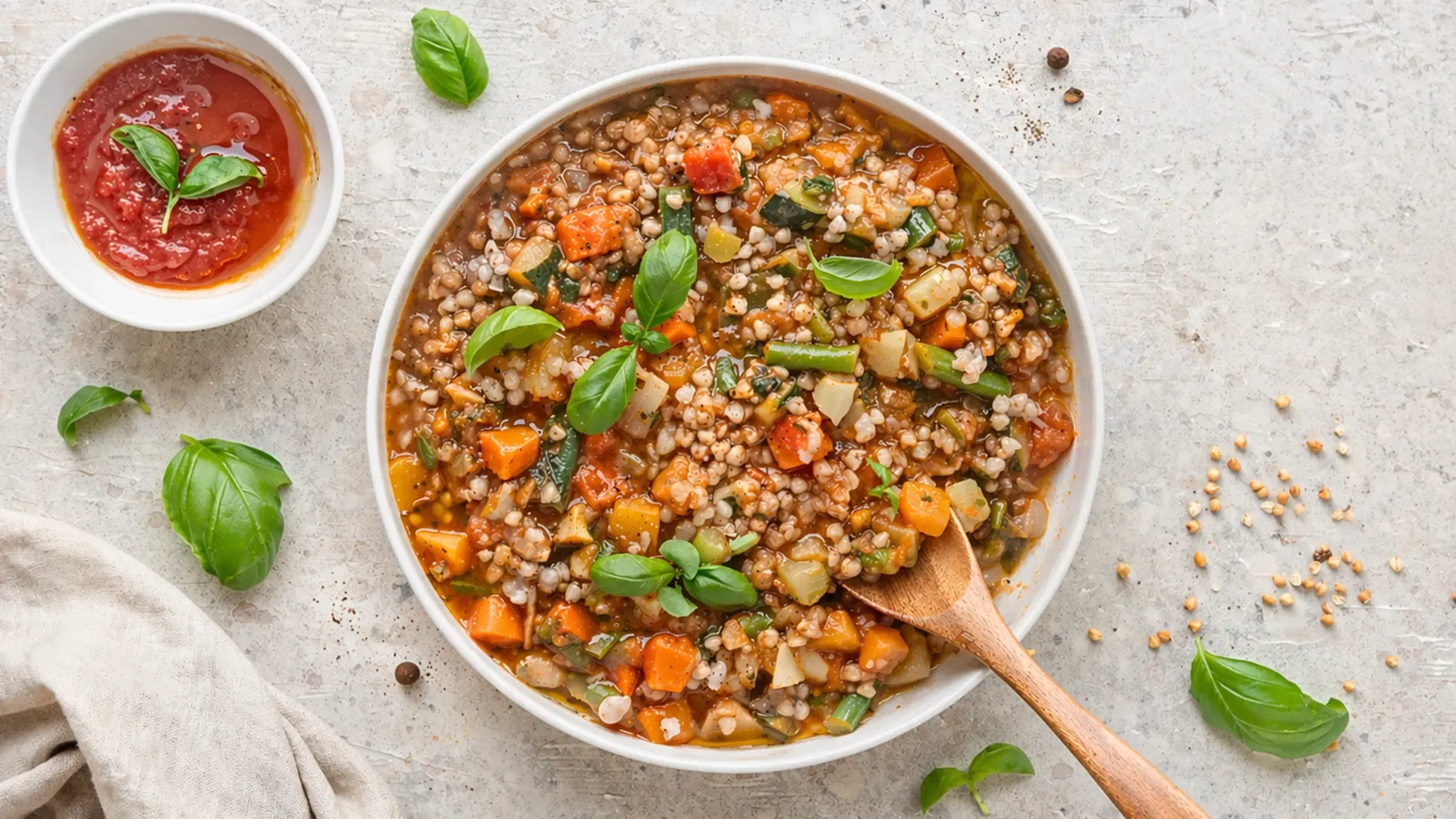 Minestrone al pomodoro con grano saraceno