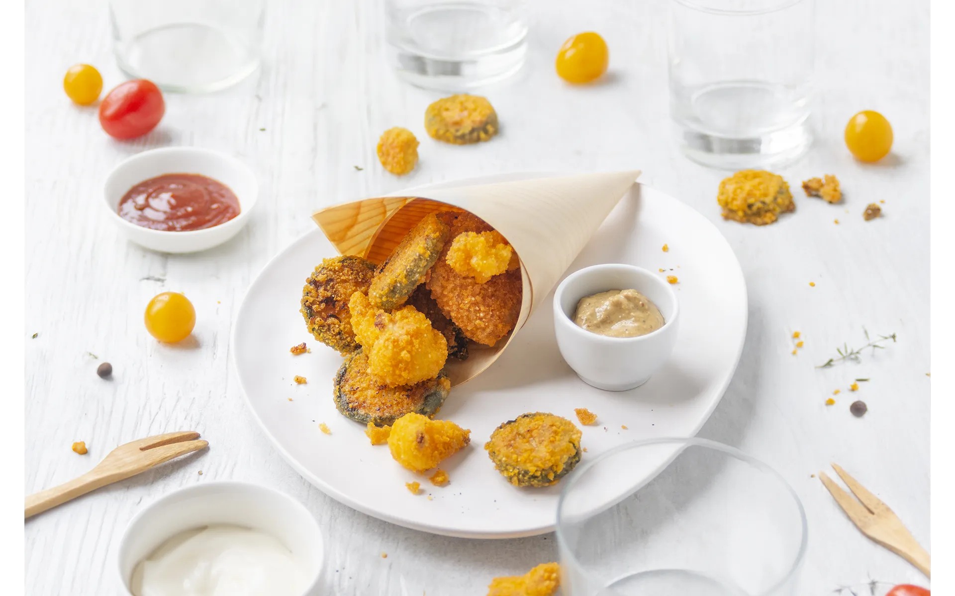 Tris Panato Orogel per aperitivo: un mix di bocconcini panati e sfiziosi, ideali da condividere.